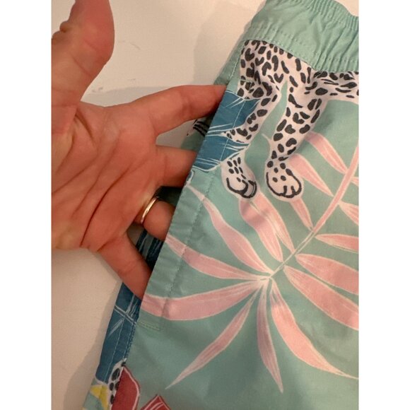 Original Use Mens Swim Trunks M Aqua Cheetah Jungle Drawstring Waist Mesh Lined - Picture 3 of 11